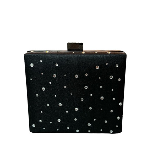 Black satin fabric clutch with gems - Picture 1 of 7